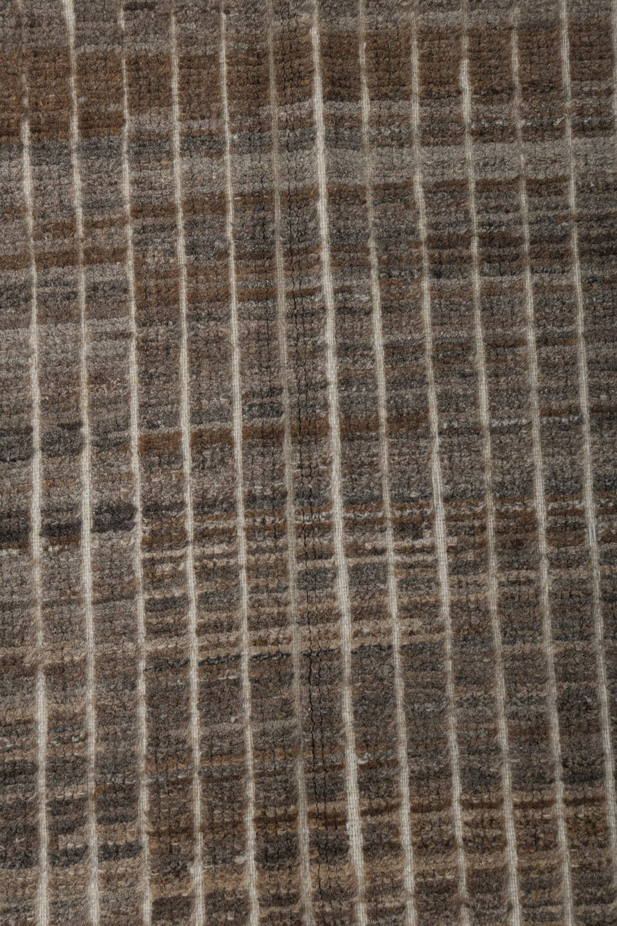 3' x 9' one-of-a-kind handmade vintage Tulu runner rug. Color palette: brown, ivory, taupe, charcoal, camel, gray, beige