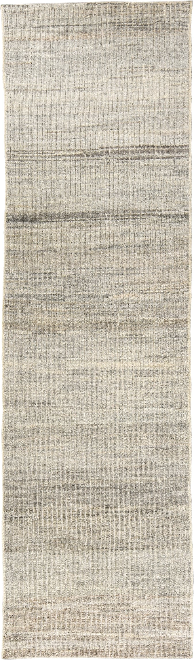 2' x 9' one-of-a-kind handmade vintage Tulu runner rug. Color palette: ivory, taupe, light gray, beige, greige, gray