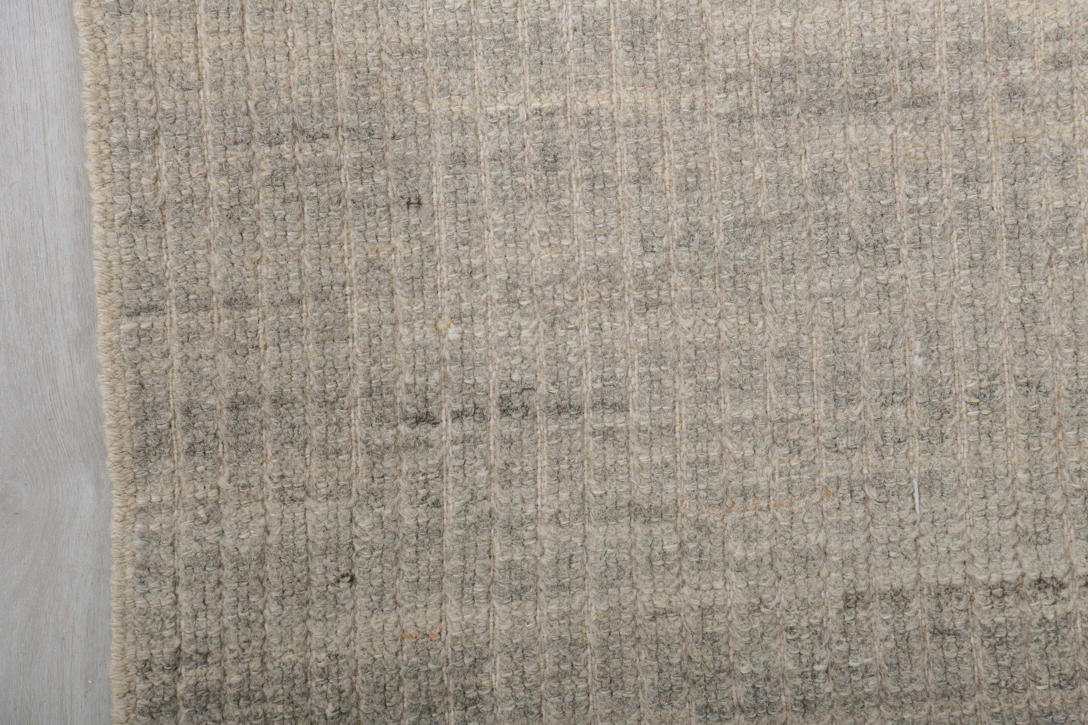 2' x 9' one-of-a-kind handmade vintage Tulu runner rug. Color palette: ivory, taupe, light gray, beige, greige, gray