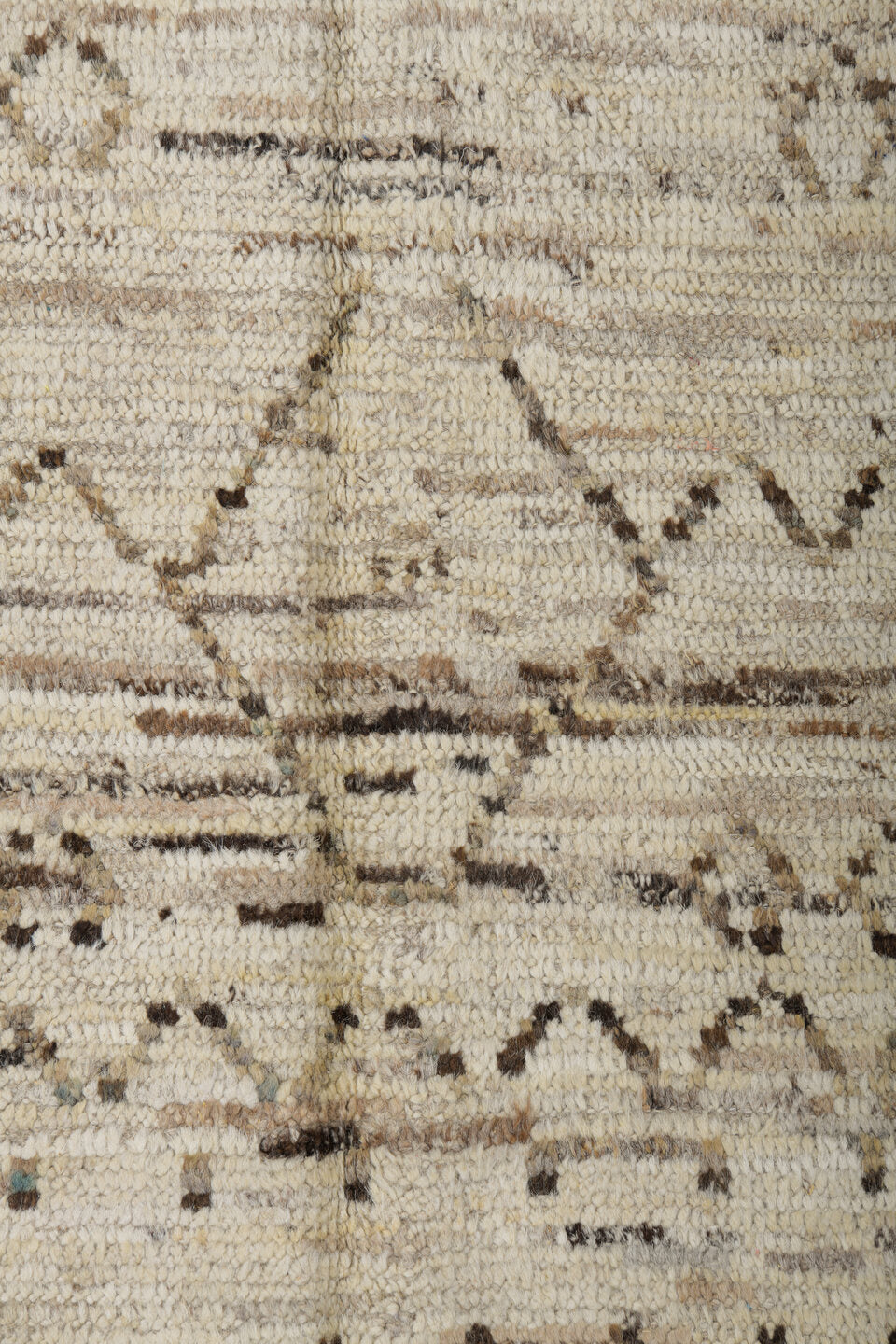 3' x 9' one-of-a-kind handmade vintage Tulu runner rug. Color palette: brown, dark gray, gray, light gray, off-white, silver