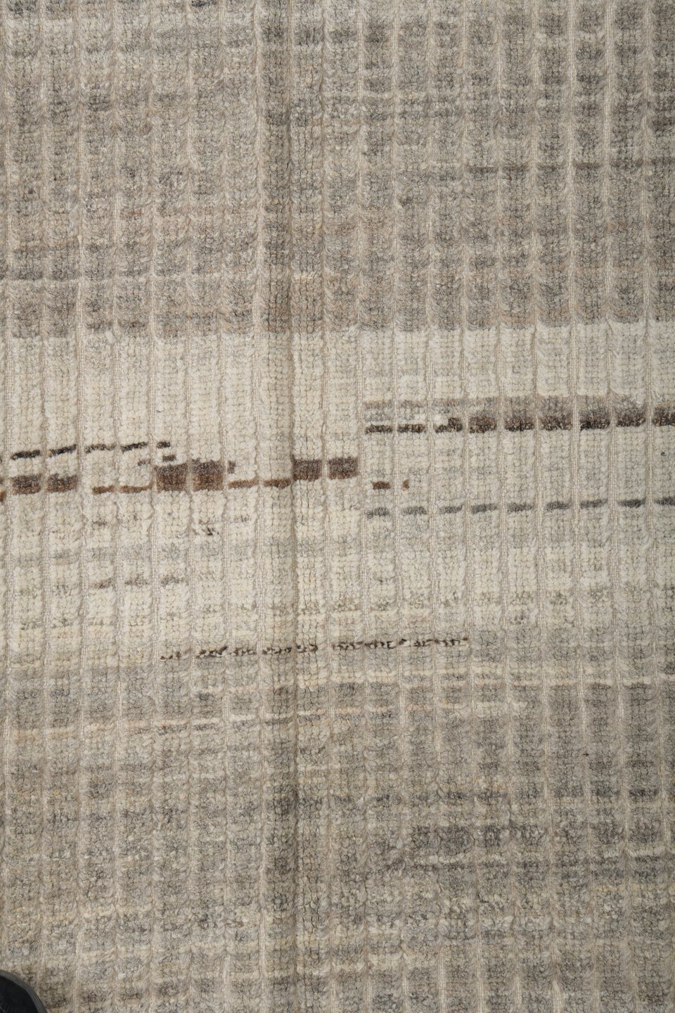 3' x 9' one-of-a-kind handmade vintage Tulu runner rug. Color palette: ivory, taupe, gray, brown, cream, beige