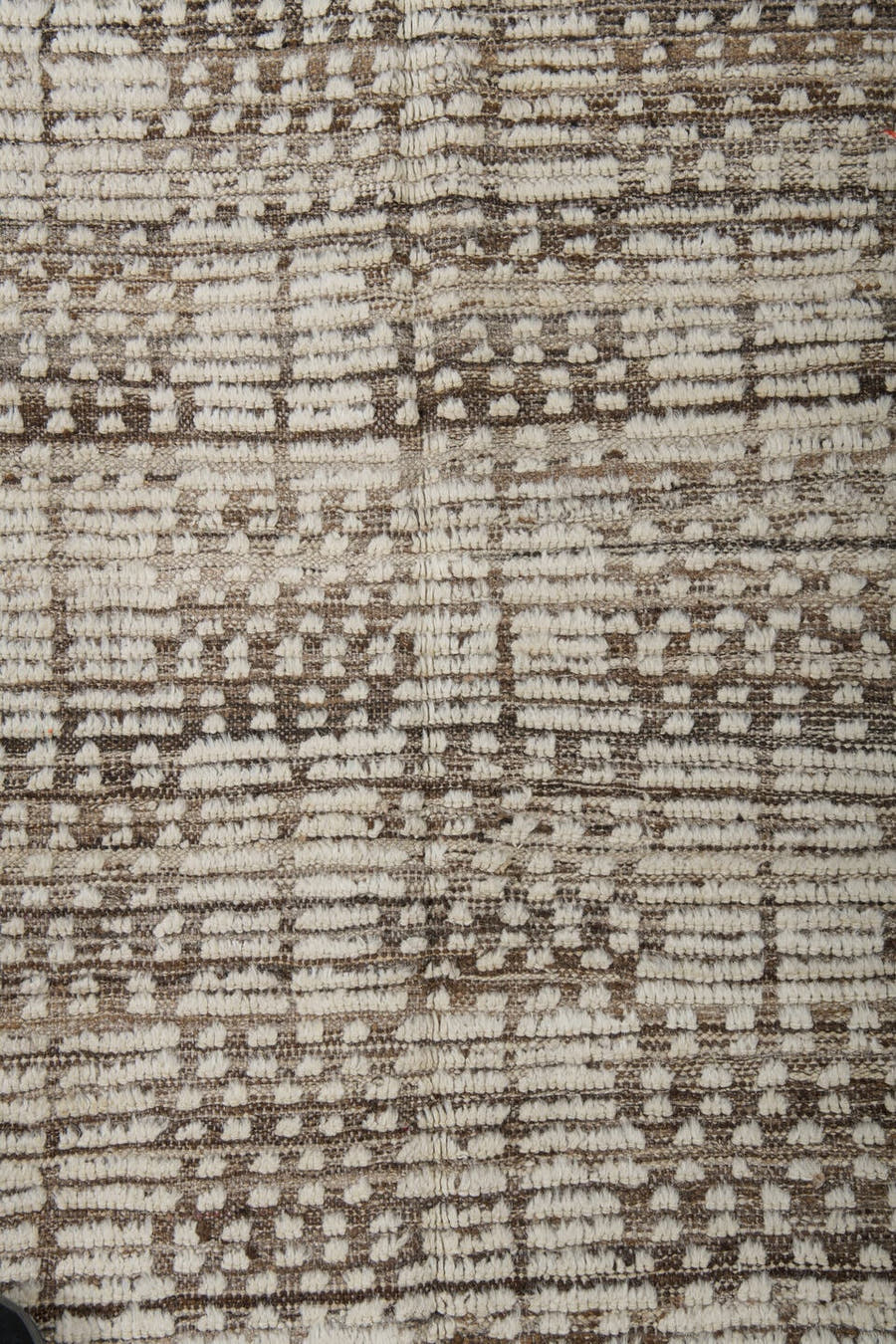 3' x 12' one-of-a-kind handmade vintage Tulu runner rug. Color palette: ivory, brown, taupe, camel, beige, gray