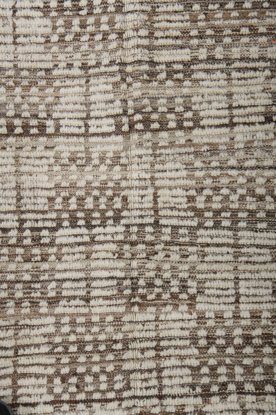 3' x 12' one-of-a-kind handmade vintage Tulu runner rug. Color palette: ivory, brown, taupe, camel, beige, gray