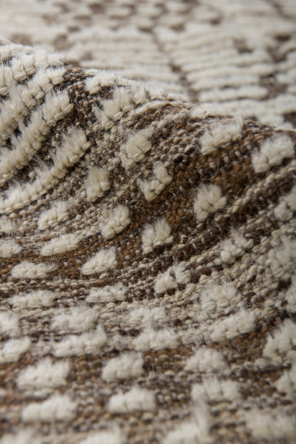 3' x 12' one-of-a-kind handmade vintage Tulu runner rug. Color palette: ivory, brown, taupe, camel, beige, gray