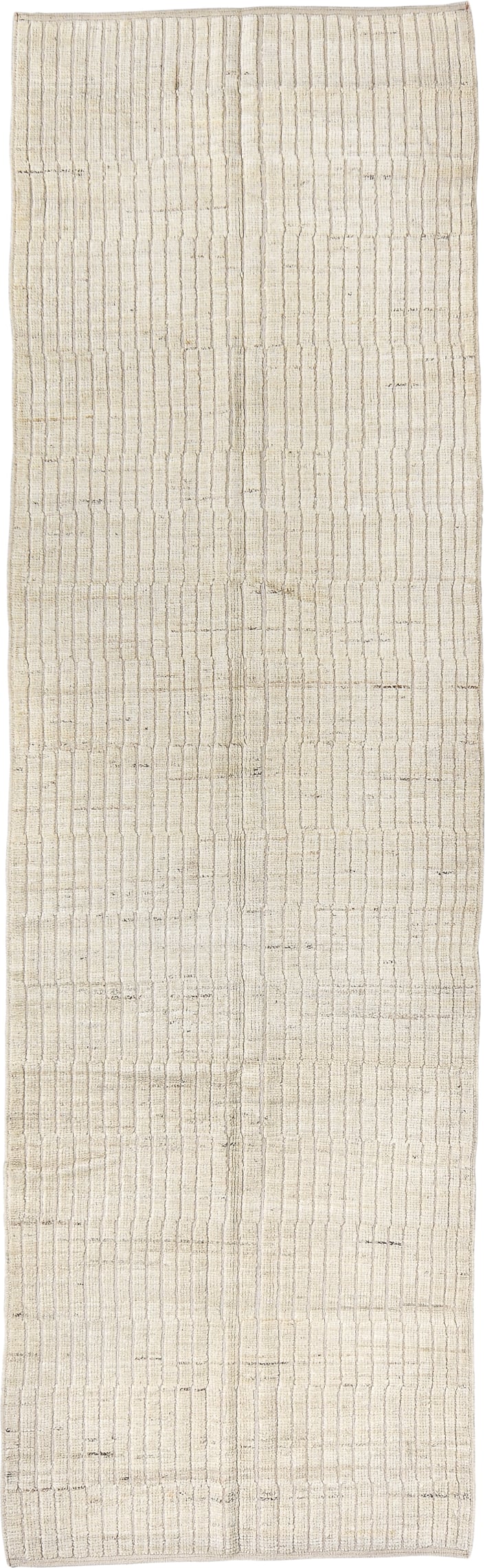 3' x 9' one-of-a-kind handmade vintage Tulu runner rug. Color palette: ivory, cream, taupe, charcoal, beige, gray, black