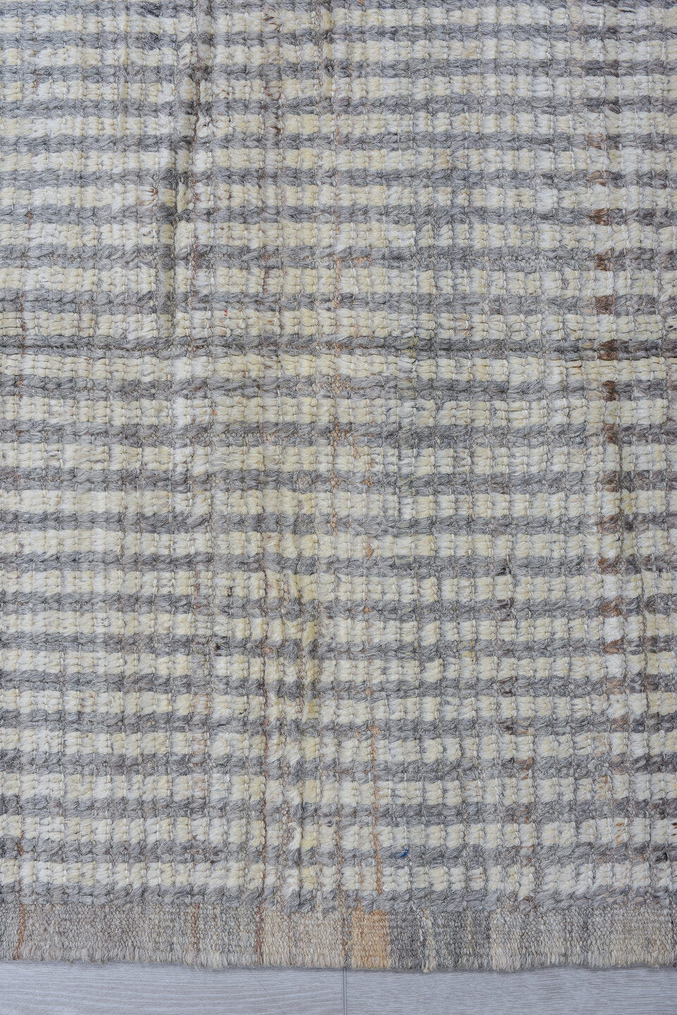 3' x 13' one-of-a-kind handmade vintage Tulu runner rug. Color palette: ivory, gray, taupe, beige, charcoal, black