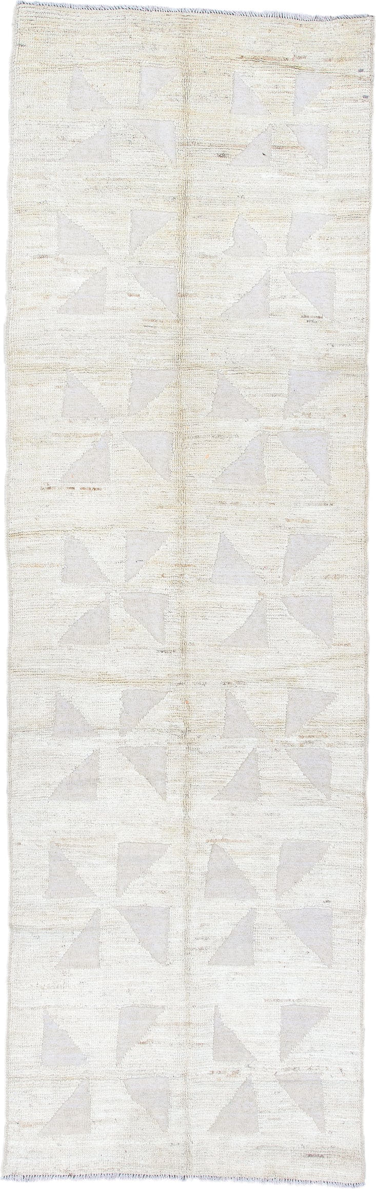 3' x 9' one-of-a-kind handmade vintage Tulu runner rug. Color palette: ivory, cream, taupe, pale gray, beige, gray