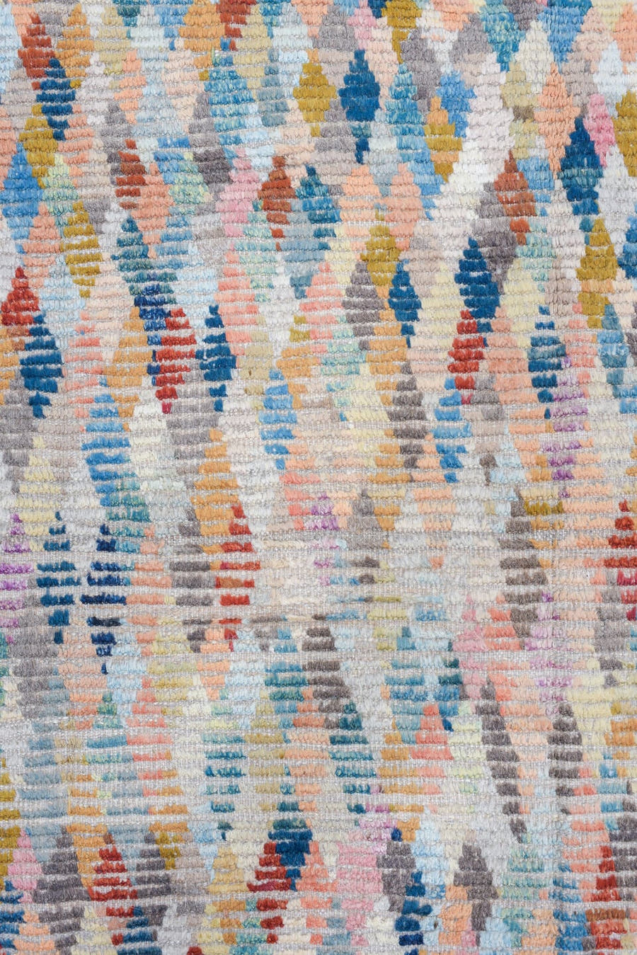 3' x 13' one-of-a-kind handmade vintage Tulu runner rug. Color palette: ivory, sky blue, coral, taupe, navy, rust, rose