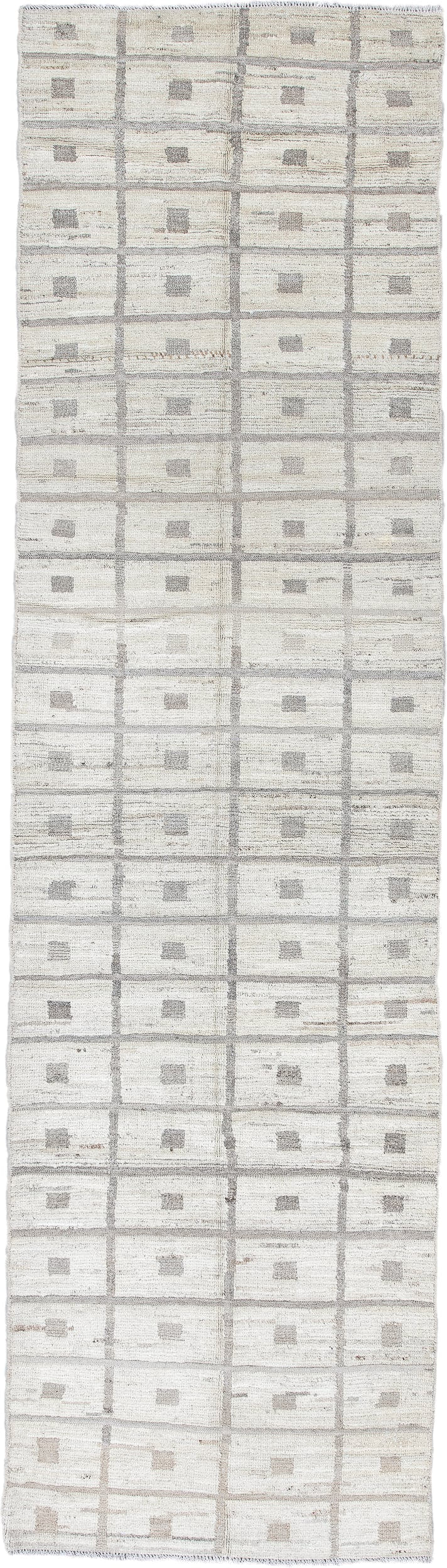 3' x 11' one-of-a-kind handmade vintage Tulu runner rug. Color palette: ivory, taupe, beige, light_gray, gray, light gray