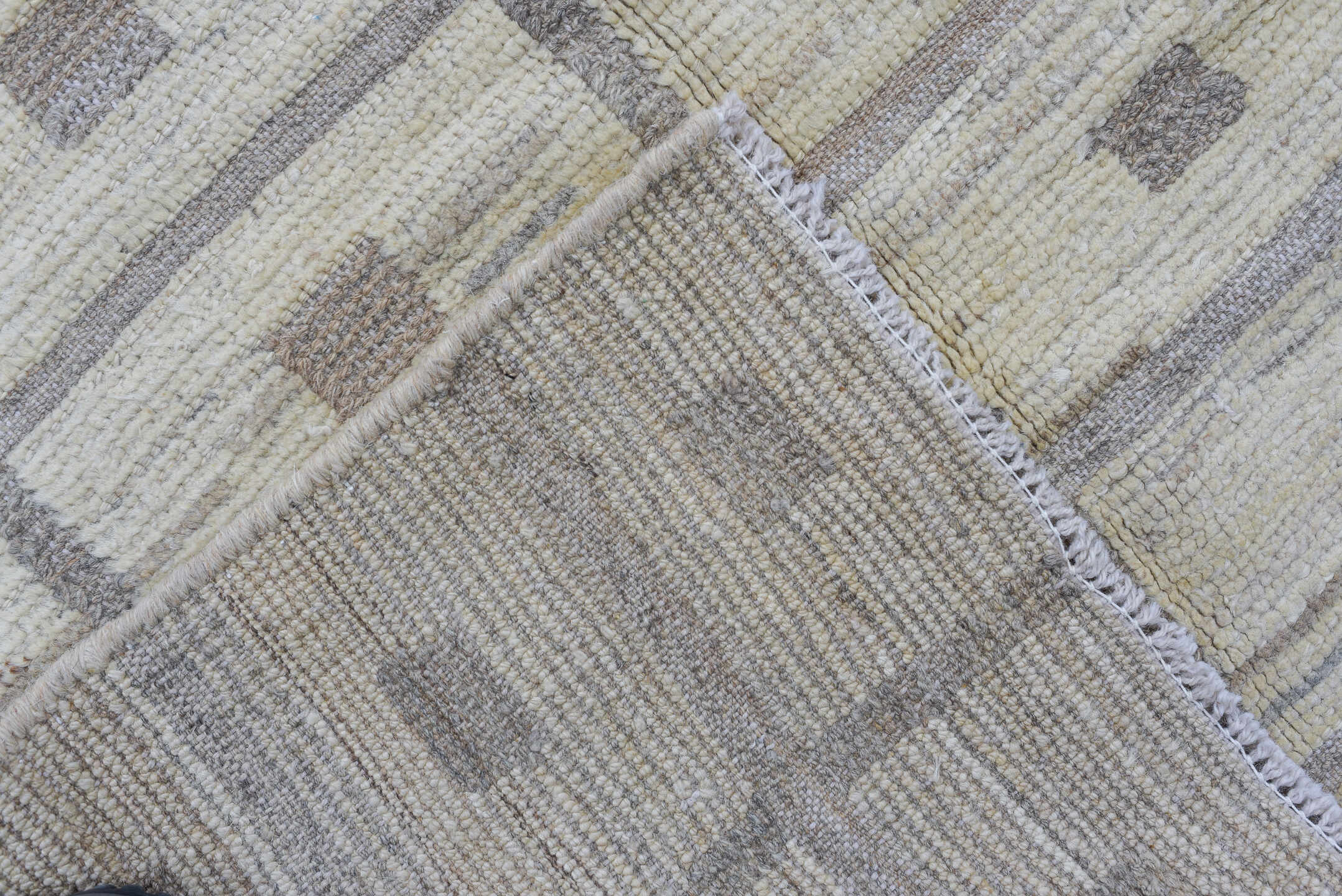 3' x 11' one-of-a-kind handmade vintage Tulu runner rug. Color palette: ivory, taupe, beige, light_gray, gray, light gray