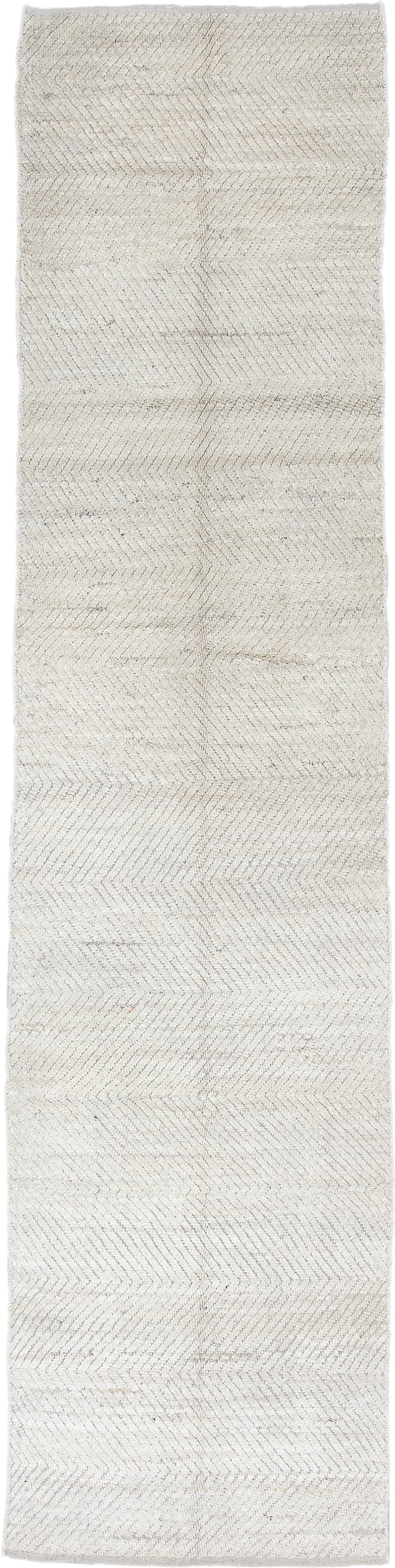 3' x 11' one-of-a-kind handmade vintage Tulu runner rug. Color palette: ivory, cream, taupe, light gray, beige, gray