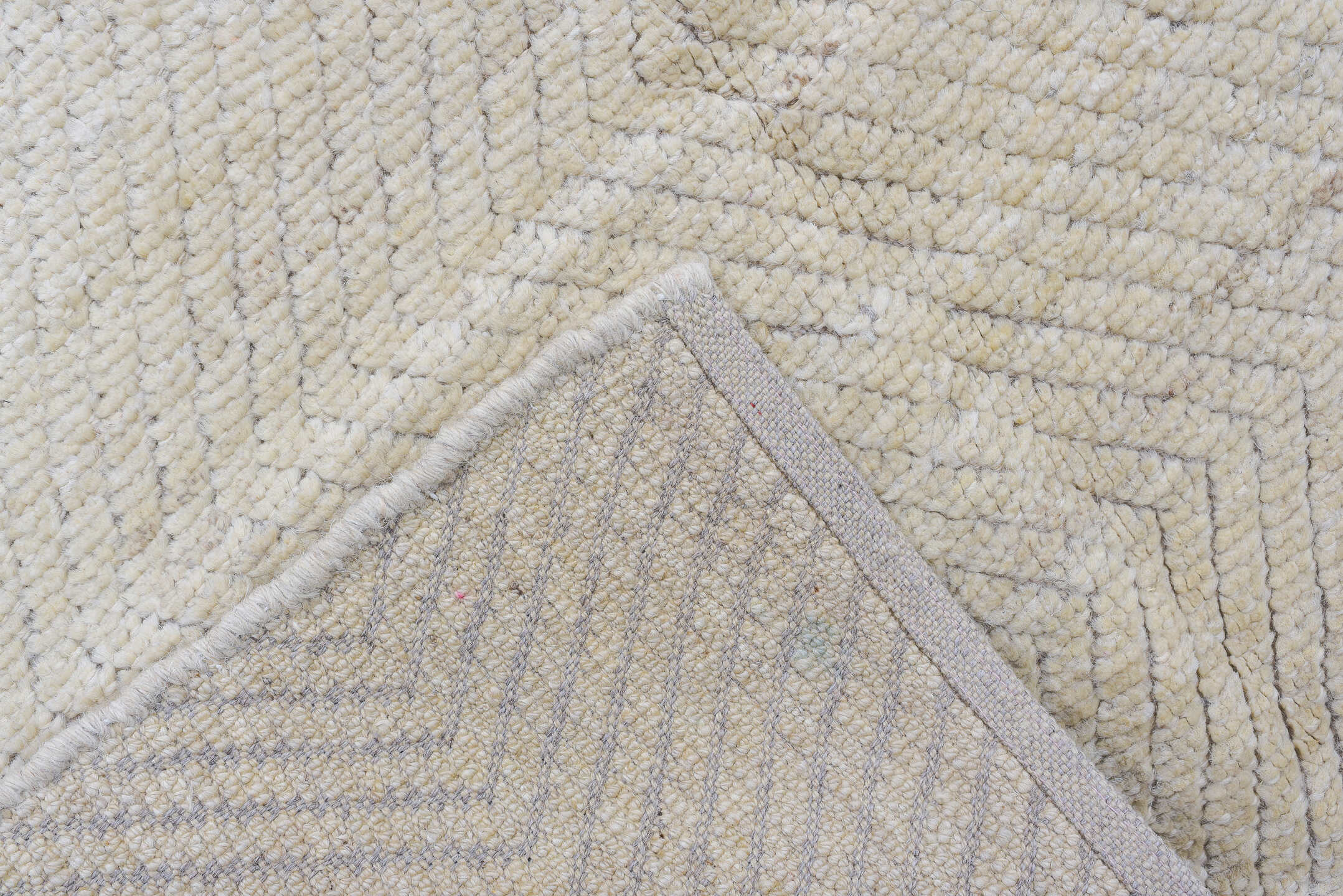 3' x 11' one-of-a-kind handmade vintage Tulu runner rug. Color palette: ivory, cream, taupe, light gray, beige, gray