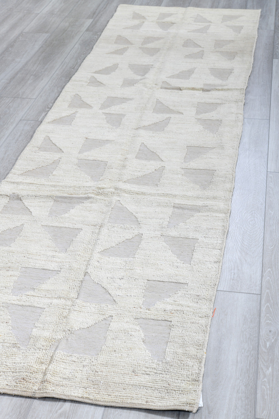 3' x 10' one-of-a-kind handmade vintage Tulu runner rug. Color palette: ivory, cream, taupe, beige, light gray, gray