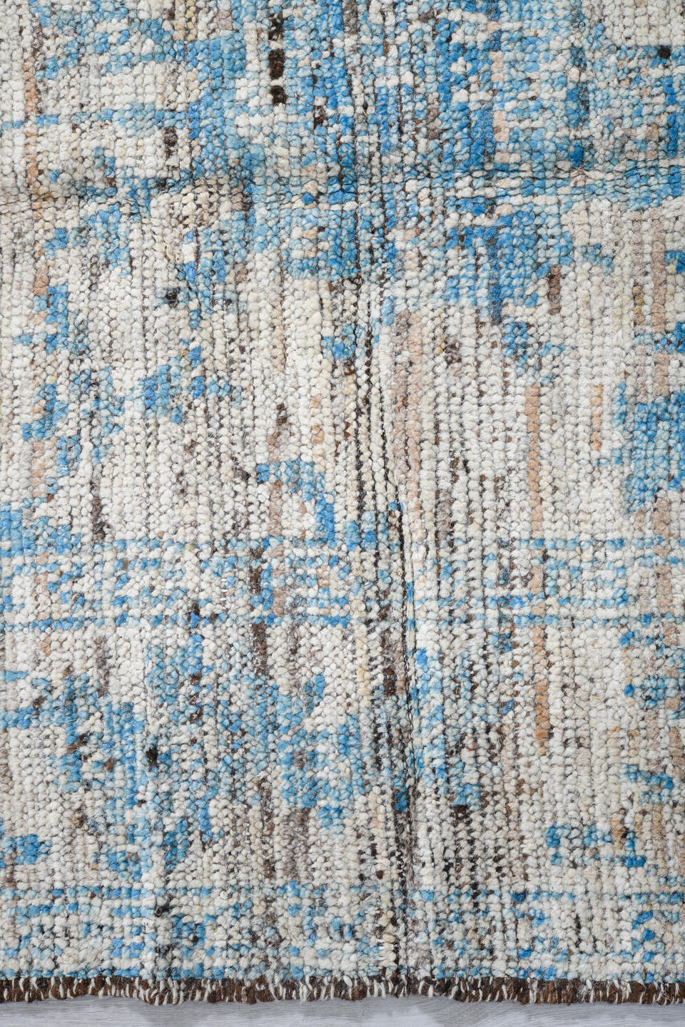 3' x 10' one-of-a-kind handmade vintage Tulu runner rug. Color palette: ivory, sky blue, taupe, beige, brown, light blue