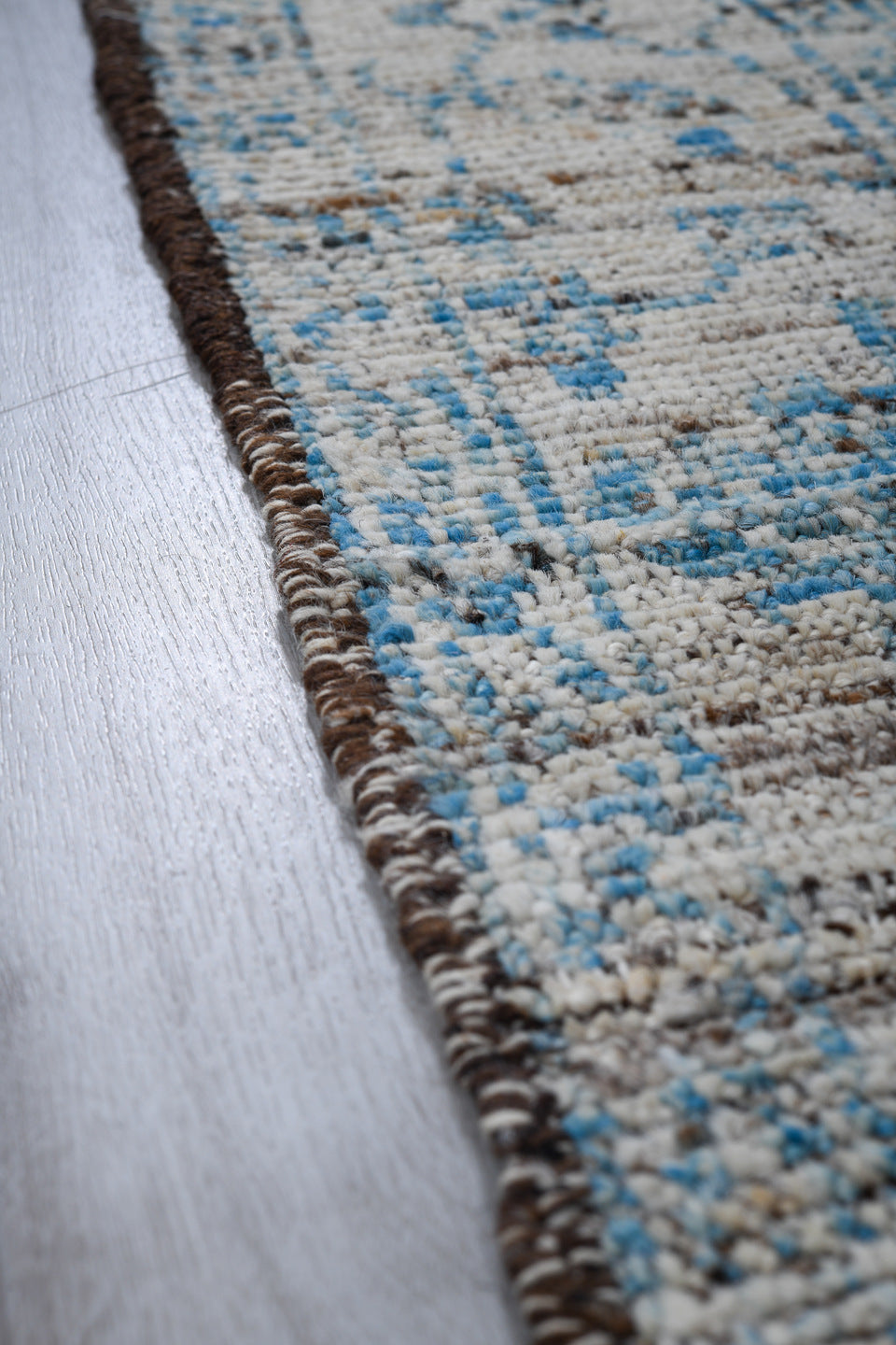 3' x 10' one-of-a-kind handmade vintage Tulu runner rug. Color palette: ivory, sky blue, taupe, beige, brown, light blue