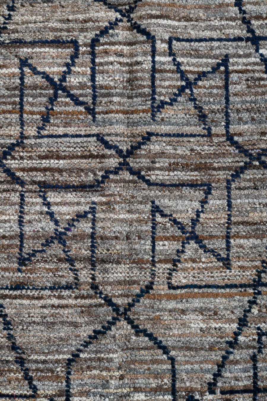 3' x 9' one-of-a-kind handmade vintage Tulu runner rug. Color palette: ivory, taupe, charcoal, gray, beige, black