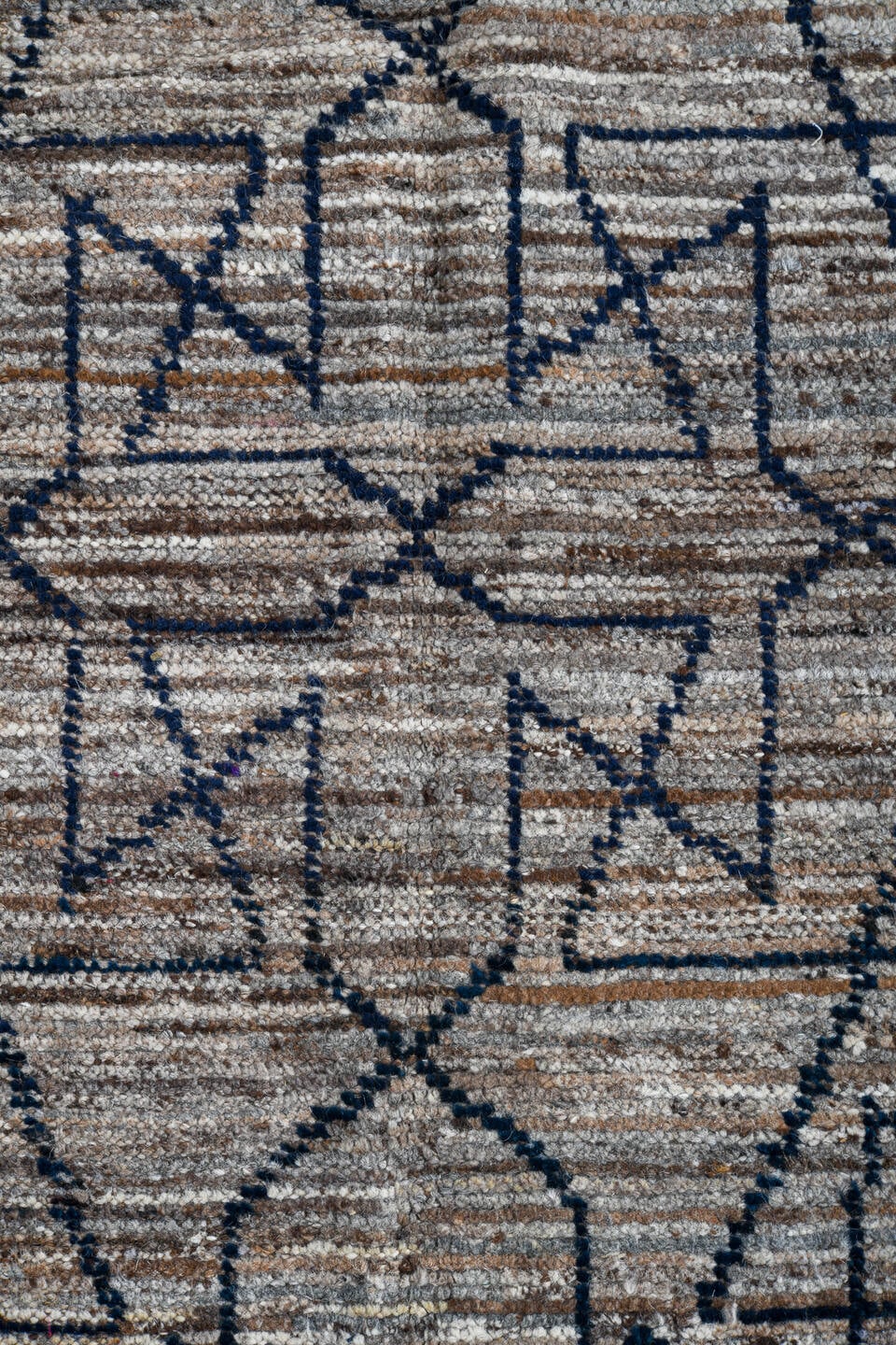 3' x 9' one-of-a-kind handmade vintage Tulu runner rug. Color palette: ivory, taupe, charcoal, gray, beige, black