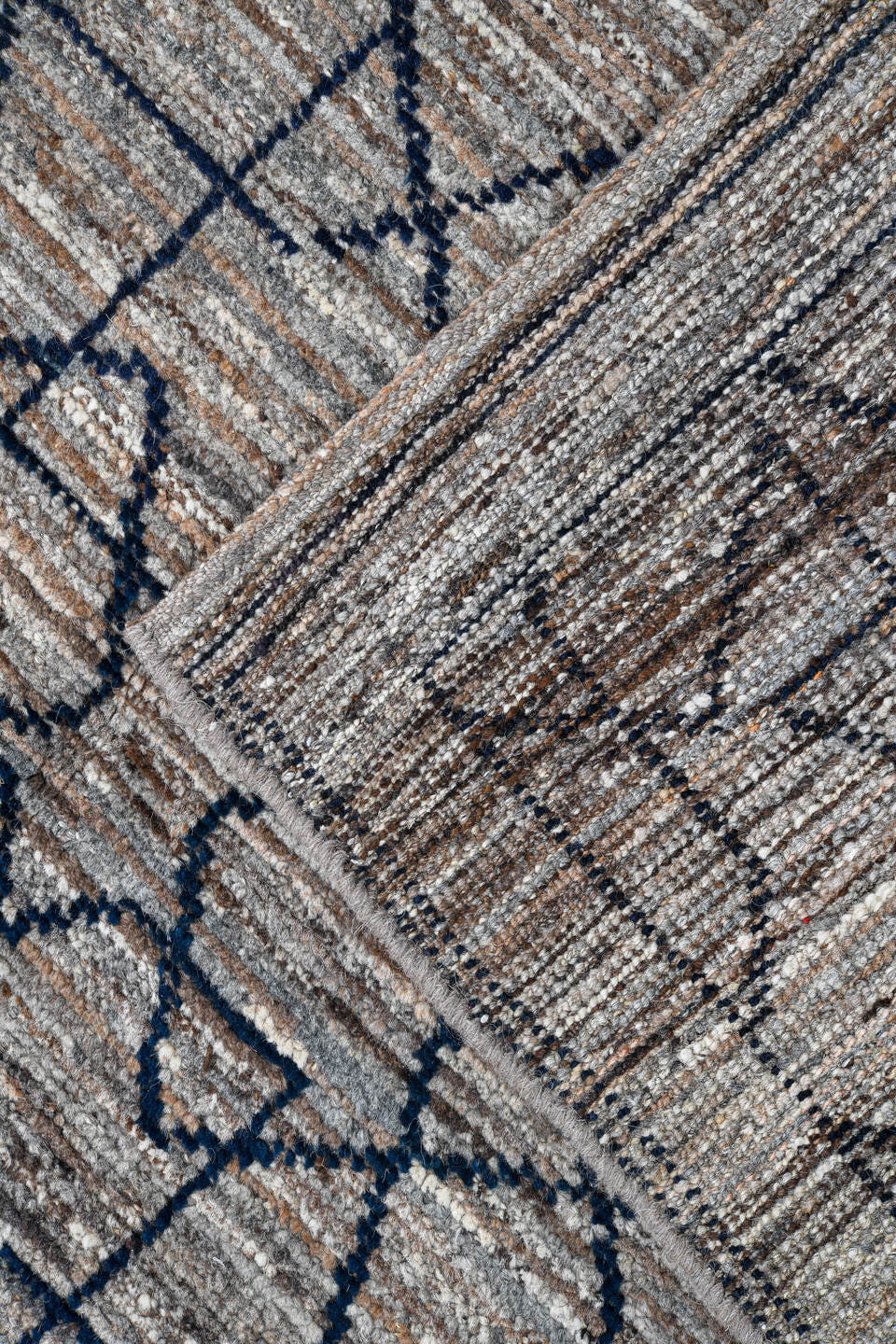3' x 9' one-of-a-kind handmade vintage Tulu runner rug. Color palette: ivory, taupe, charcoal, gray, beige, black