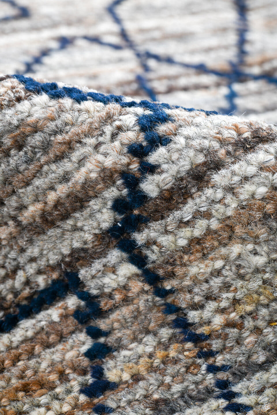 3' x 9' one-of-a-kind handmade vintage Tulu runner rug. Color palette: ivory, taupe, charcoal, gray, beige, black
