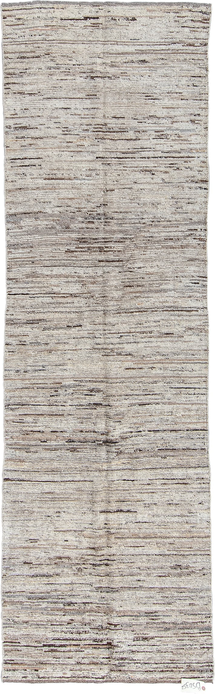 3' x 9' one-of-a-kind handmade vintage Tulu runner rug. Color palette: ivory, taupe, charcoal, brown, cream, beige, gray