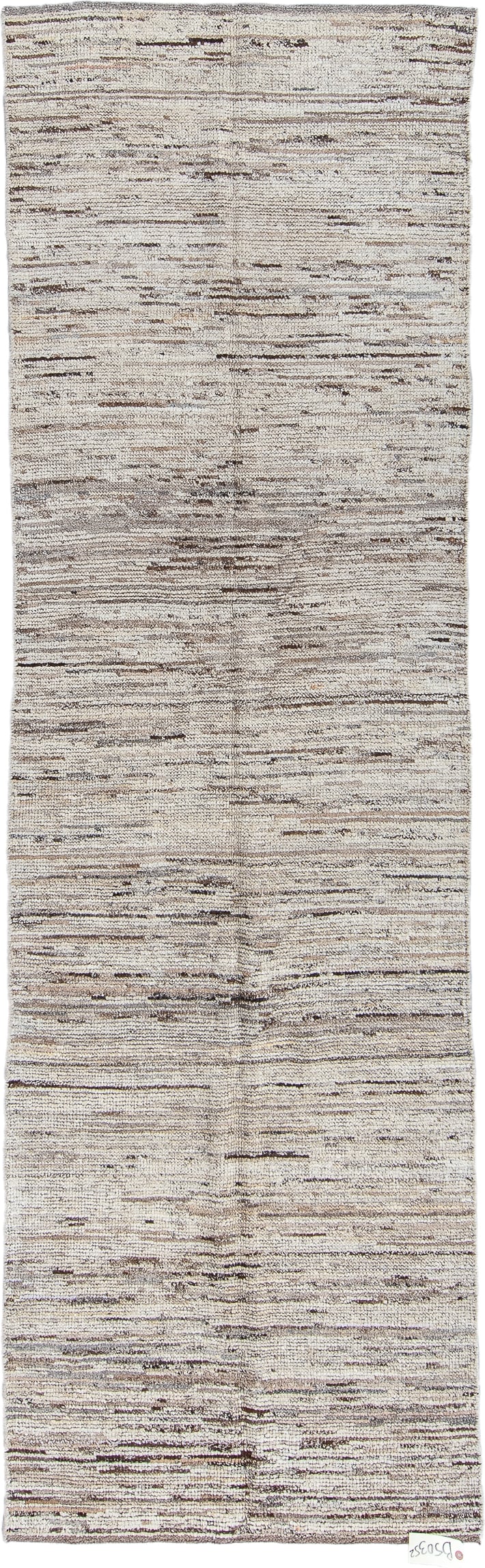 3' x 9' one-of-a-kind handmade vintage Tulu runner rug. Color palette: ivory, taupe, charcoal, brown, cream, beige, gray