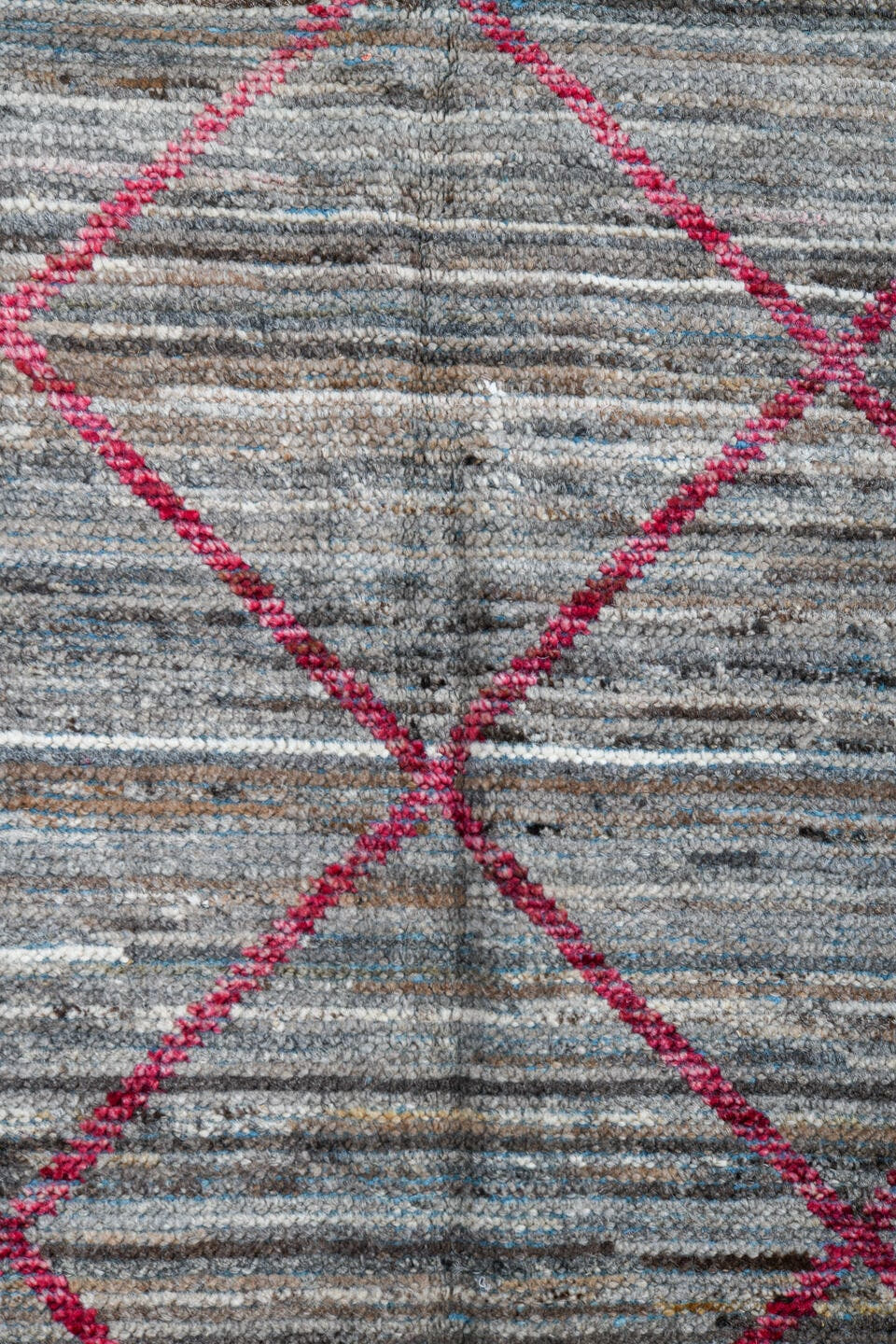 2' x 10' one-of-a-kind handmade vintage Tulu runner rug. Color palette: gray, ivory, pink, charcoal, sky_blue, black