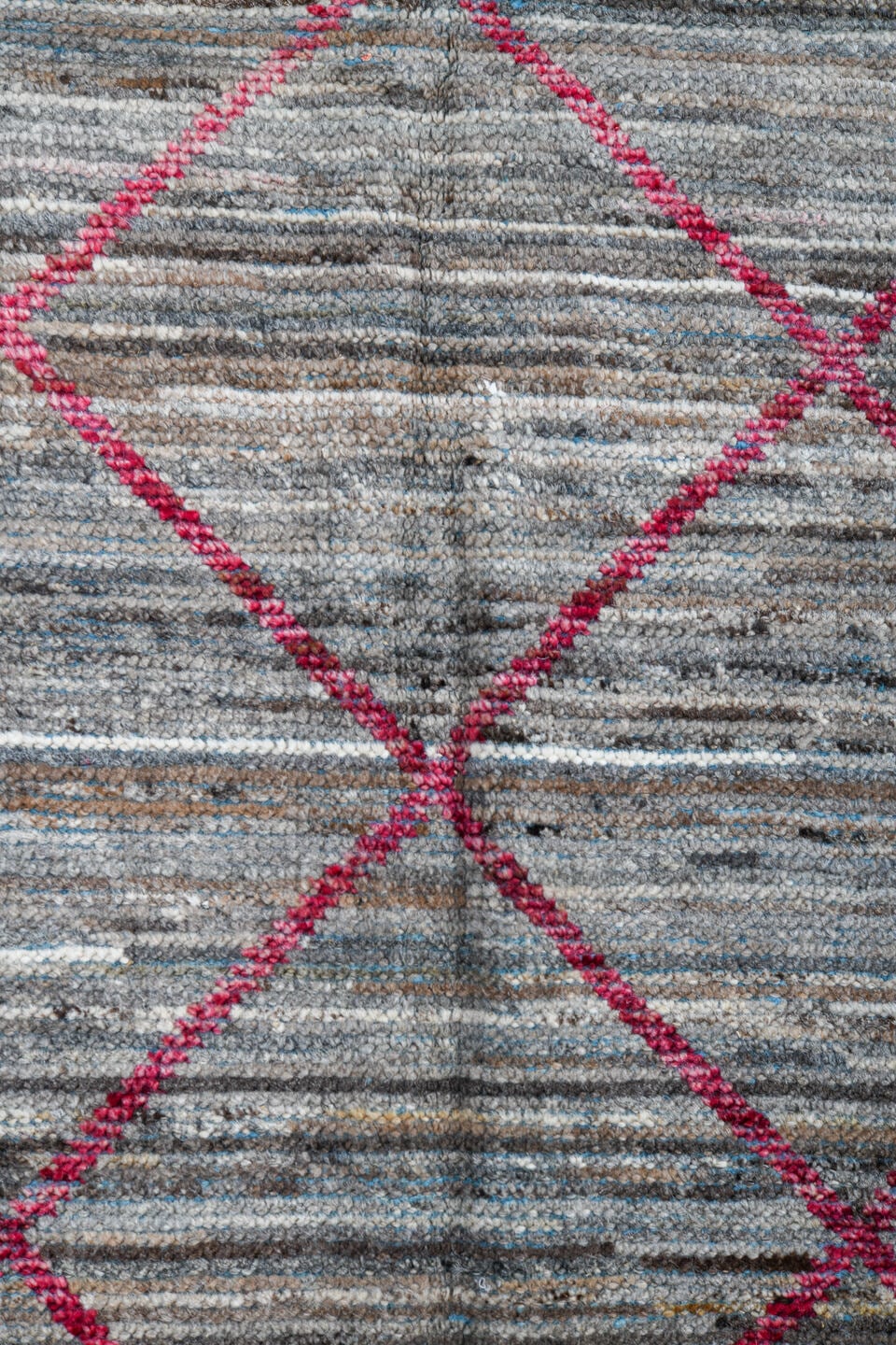 2' x 10' one-of-a-kind handmade vintage Tulu runner rug. Color palette: gray, ivory, pink, charcoal, sky_blue, black