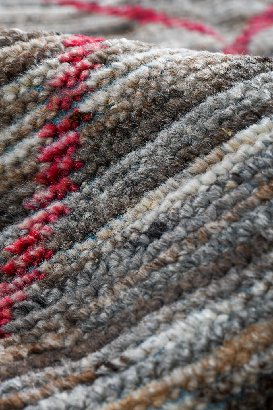 2' x 10' one-of-a-kind handmade vintage Tulu runner rug. Color palette: gray, ivory, pink, charcoal, sky_blue, black