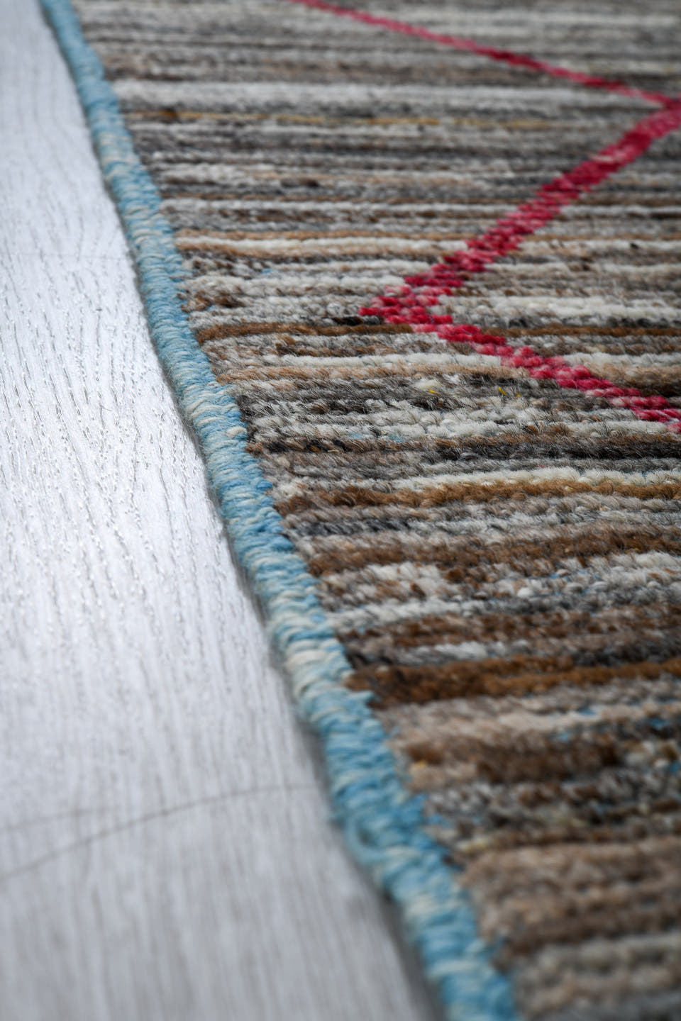 2' x 10' one-of-a-kind handmade vintage Tulu runner rug. Color palette: gray, ivory, pink, charcoal, sky_blue, black