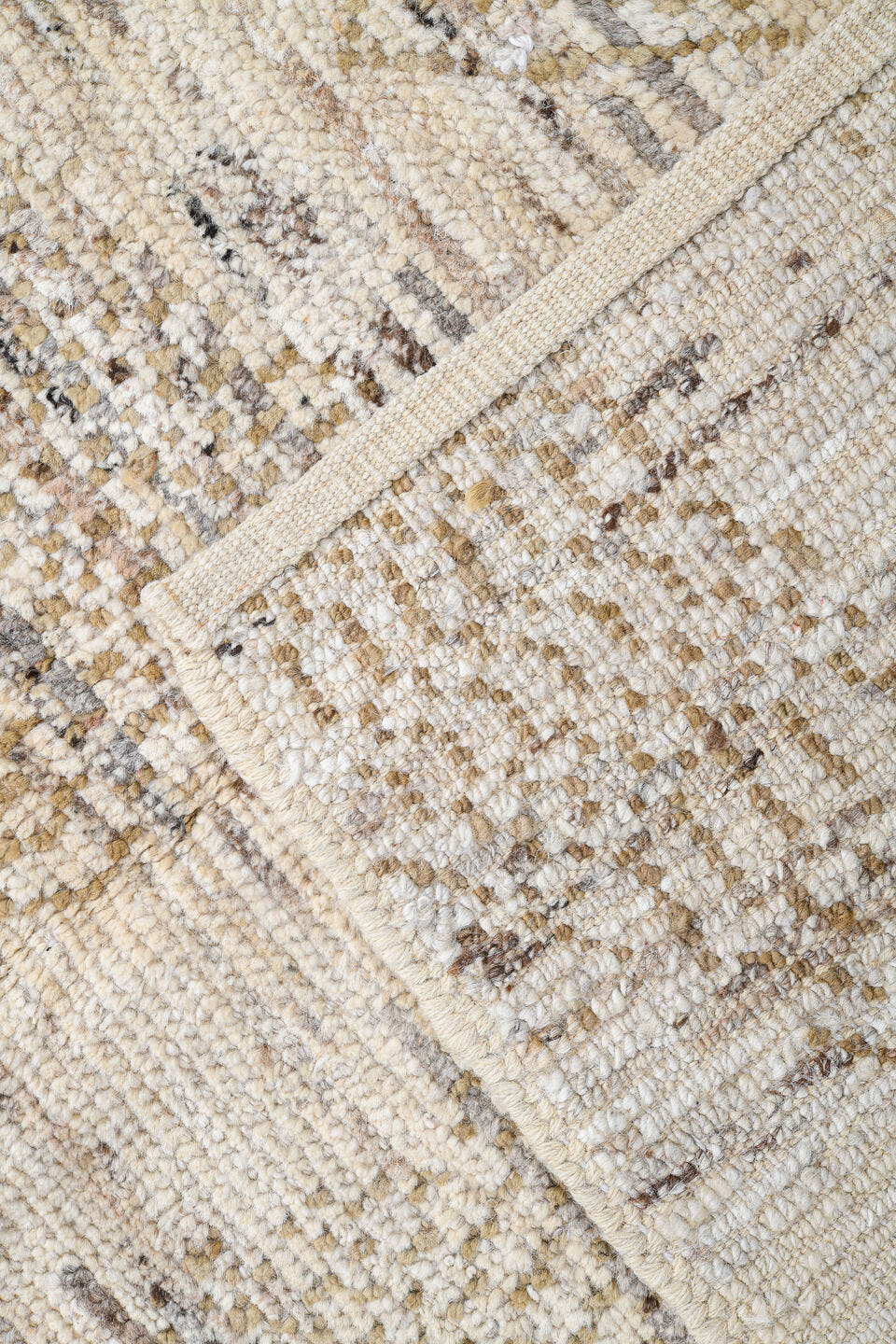 3' x 13' one-of-a-kind handmade vintage Tulu runner rug. Color palette: ivory, taupe, beige, camel, gray