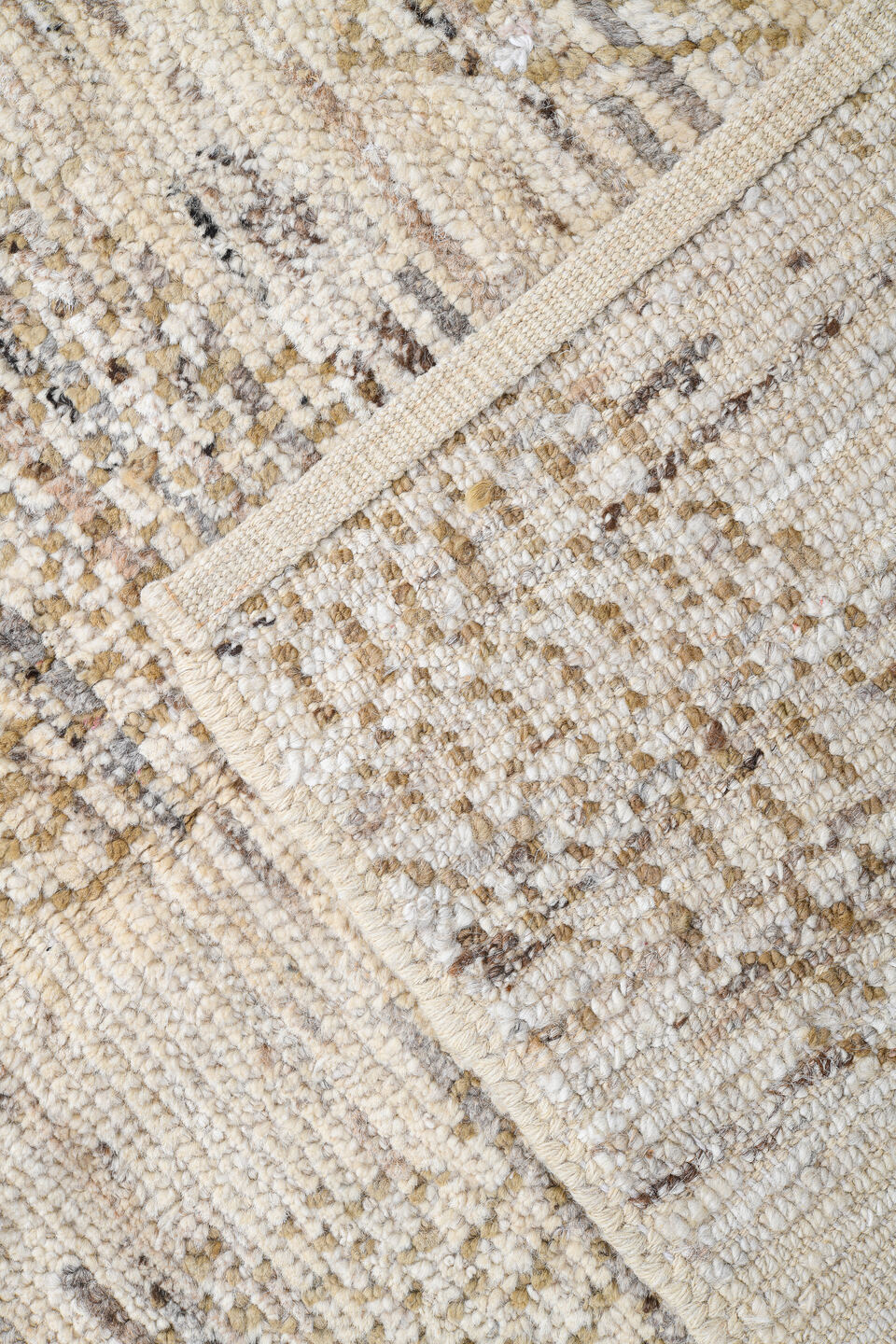 3' x 13' one-of-a-kind handmade vintage Tulu runner rug. Color palette: ivory, taupe, beige, camel, gray