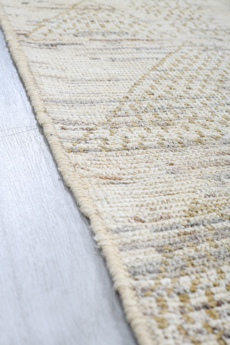 3' x 13' one-of-a-kind handmade vintage Tulu runner rug. Color palette: ivory, taupe, beige, camel, gray