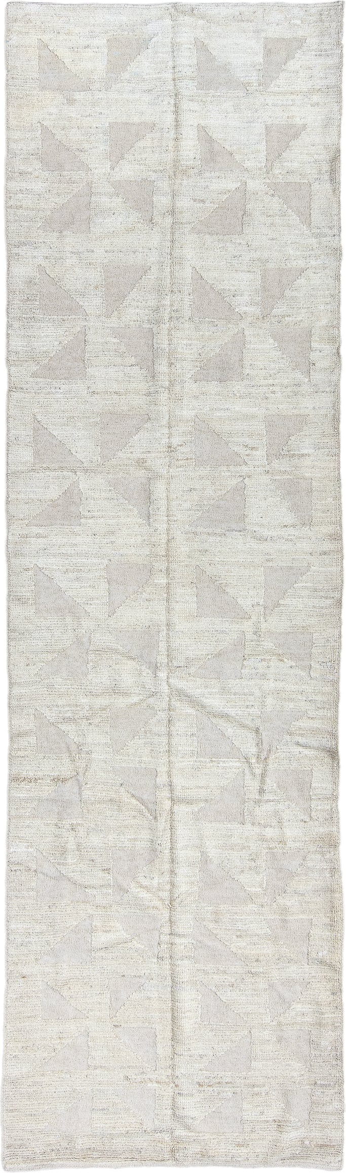 3' x 11' one-of-a-kind handmade vintage Tulu runner rug. Color palette: ivory, taupe, cream, beige, gray