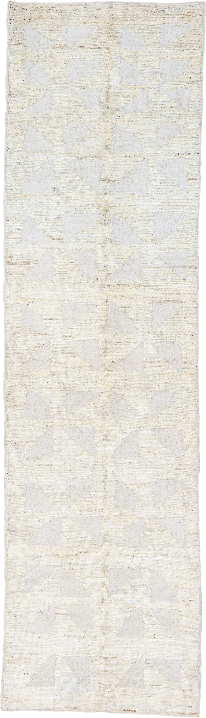 3' x 11' one-of-a-kind handmade vintage Tulu runner rug. Color palette: ivory, cream, beige, taupe, camel, gray