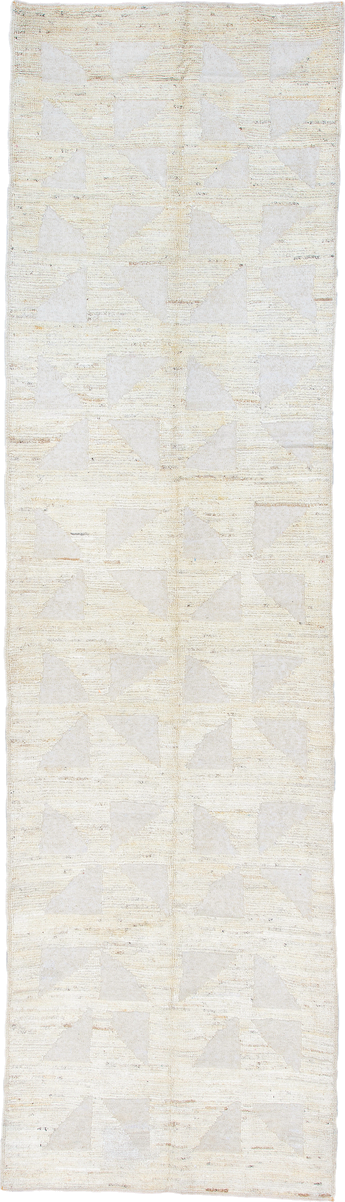 3' x 11' one-of-a-kind handmade vintage Tulu runner rug. Color palette: ivory, cream, beige, taupe, camel, gray