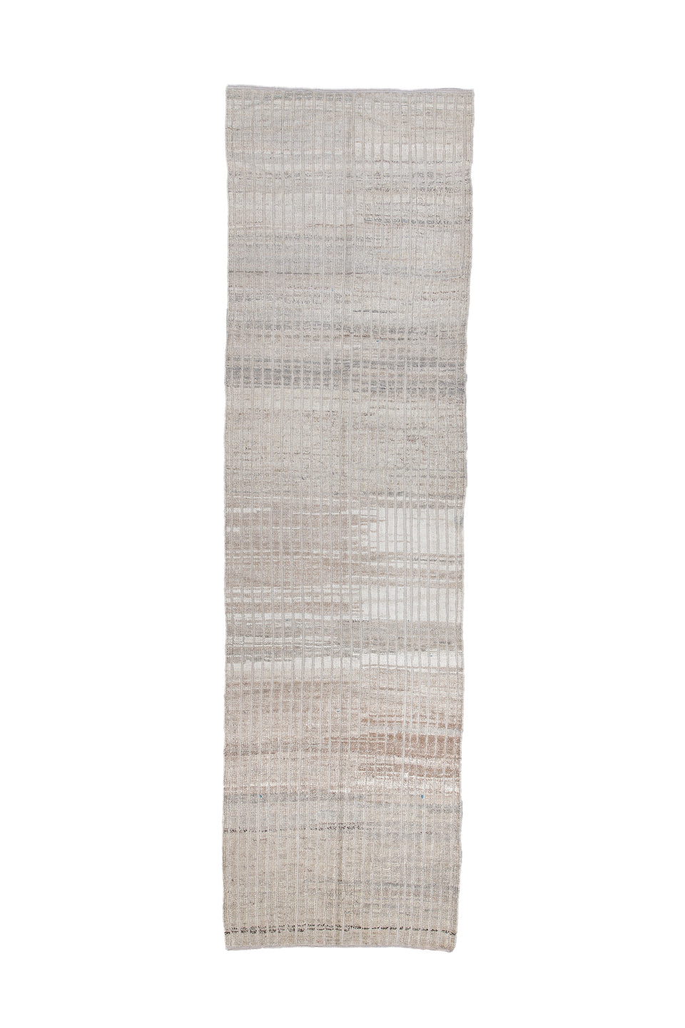 2' x 12' one-of-a-kind handmade vintage Tulu runner rug. Color palette: ivory, taupe, beige, cream, light gray, gray