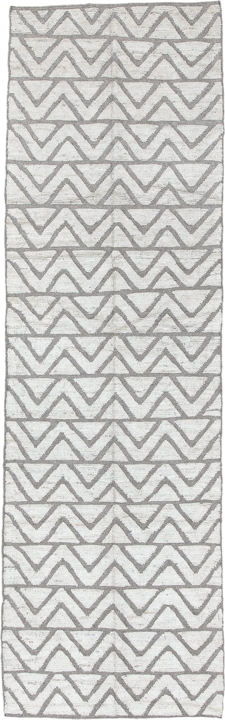 3' x 9' one-of-a-kind handmade vintage Tulu runner rug. Color palette: ivory, gray, taupe, beige