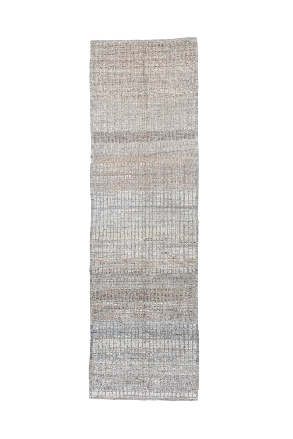 3' x 10' one-of-a-kind handmade vintage Tulu runner rug. Color palette: blue, dark gray, dim gray, gray, light blue