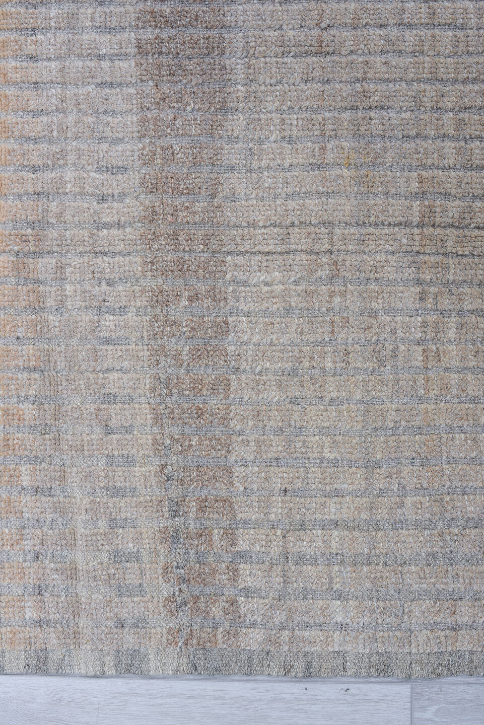 3' x 10' one-of-a-kind handmade vintage Tulu runner rug. Color palette: ivory, pale gray, taupe, stone, beige, light gray