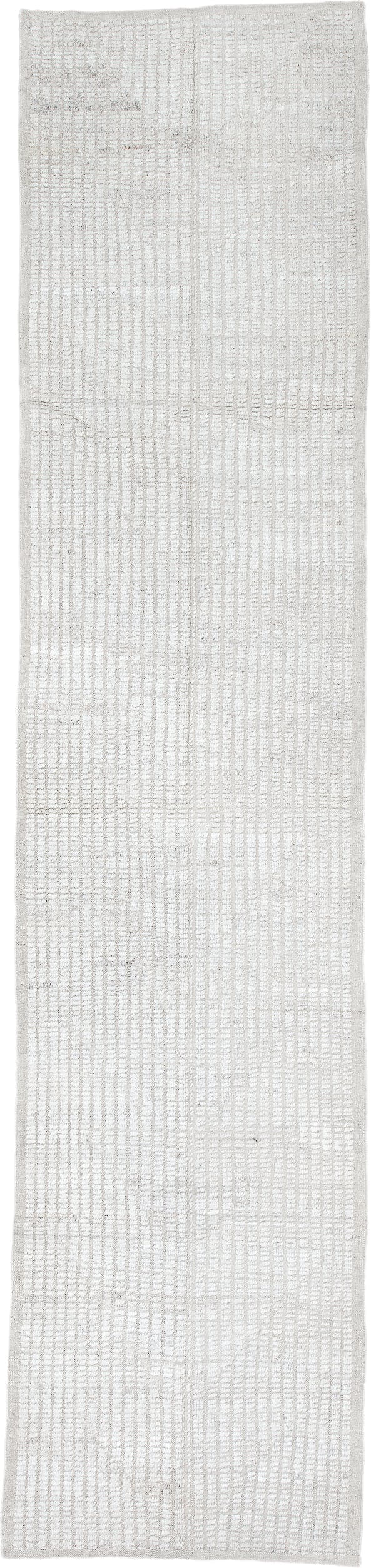 3' x 12' one-of-a-kind handmade vintage Tulu runner rug. Color palette: ivory, cream, light gray