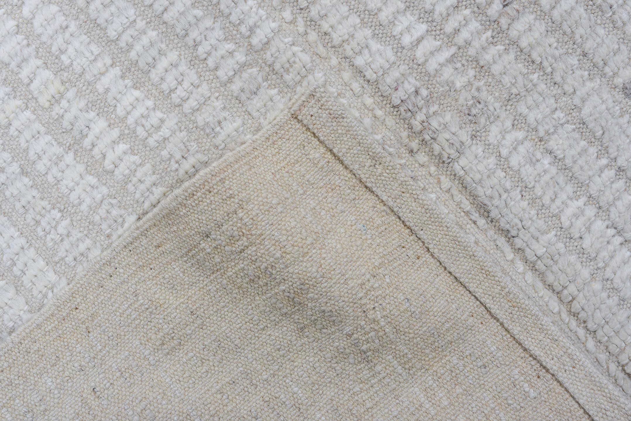 3' x 12' one-of-a-kind handmade vintage Tulu runner rug. Color palette: ivory, cream, light gray