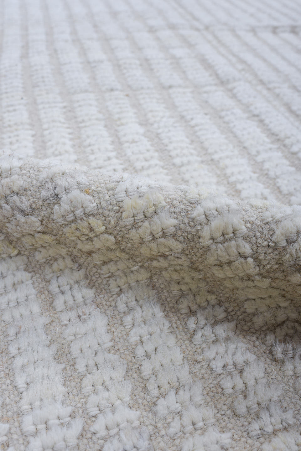 3' x 12' one-of-a-kind handmade vintage Tulu runner rug. Color palette: ivory, cream, light gray
