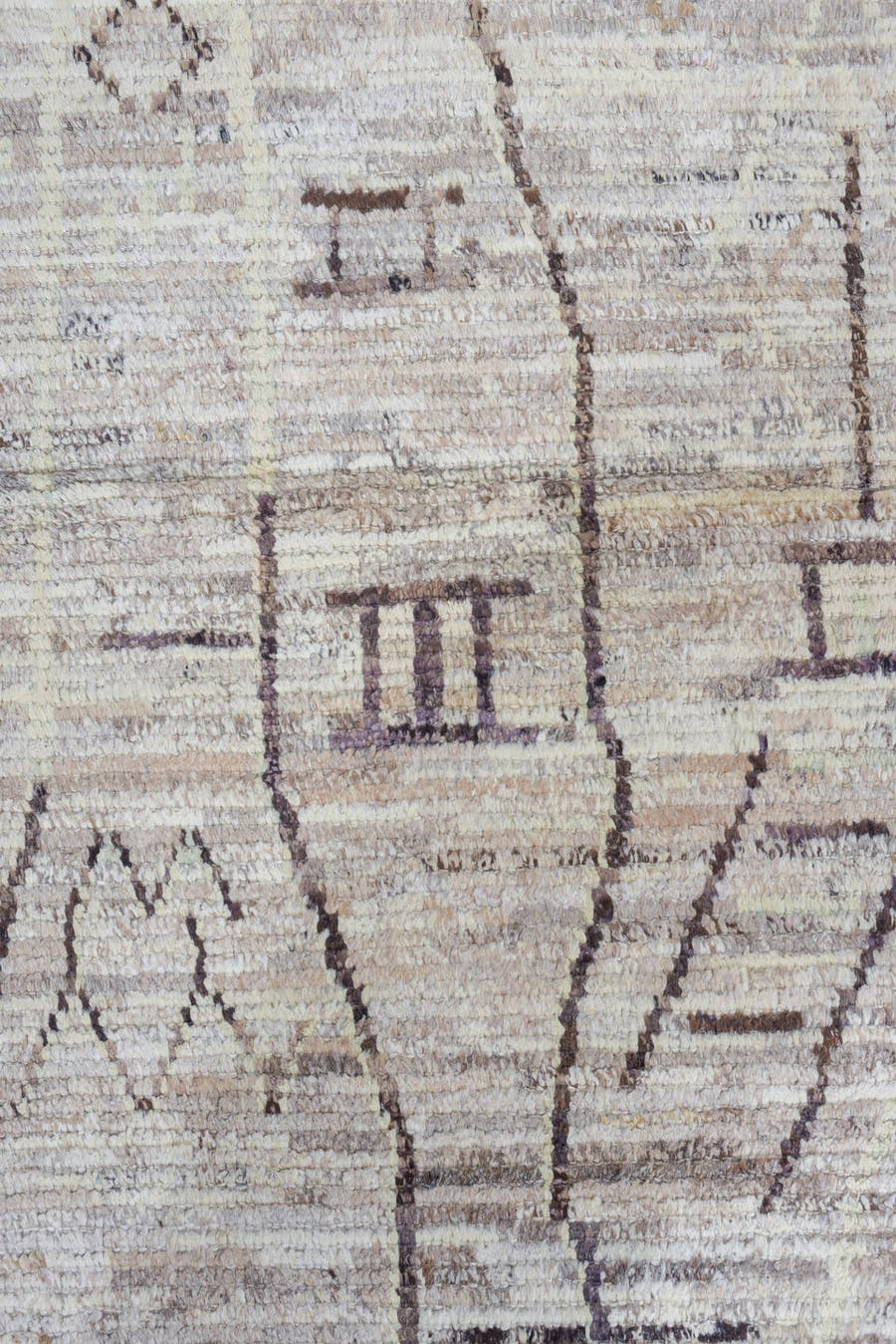 3' x 12' one-of-a-kind handmade vintage Tulu runner rug. Color palette: ivory, taupe, brown, charcoal, cream, greige, beige