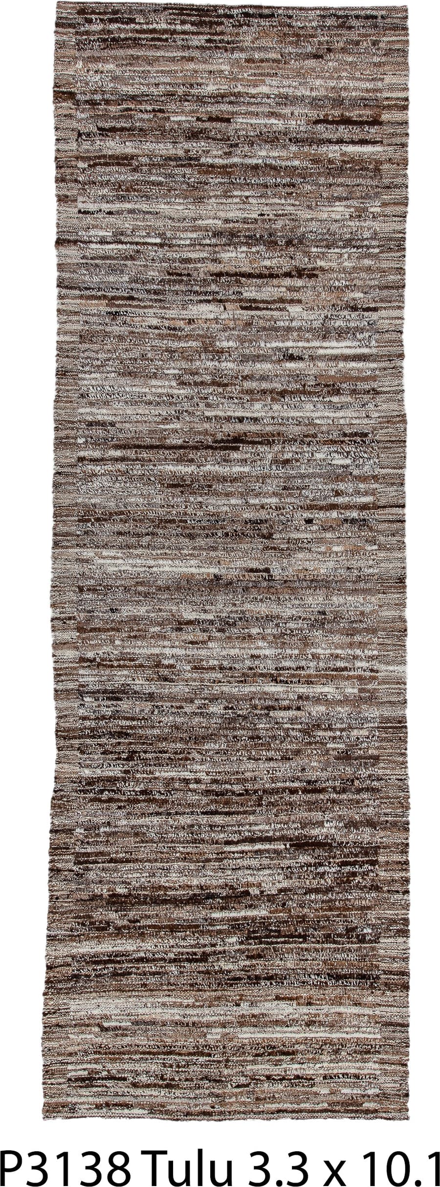 3' x 10' one-of-a-kind handmade vintage Tulu runner rug. Color palette: brown, ivory, taupe, charcoal, camel, beige, gray