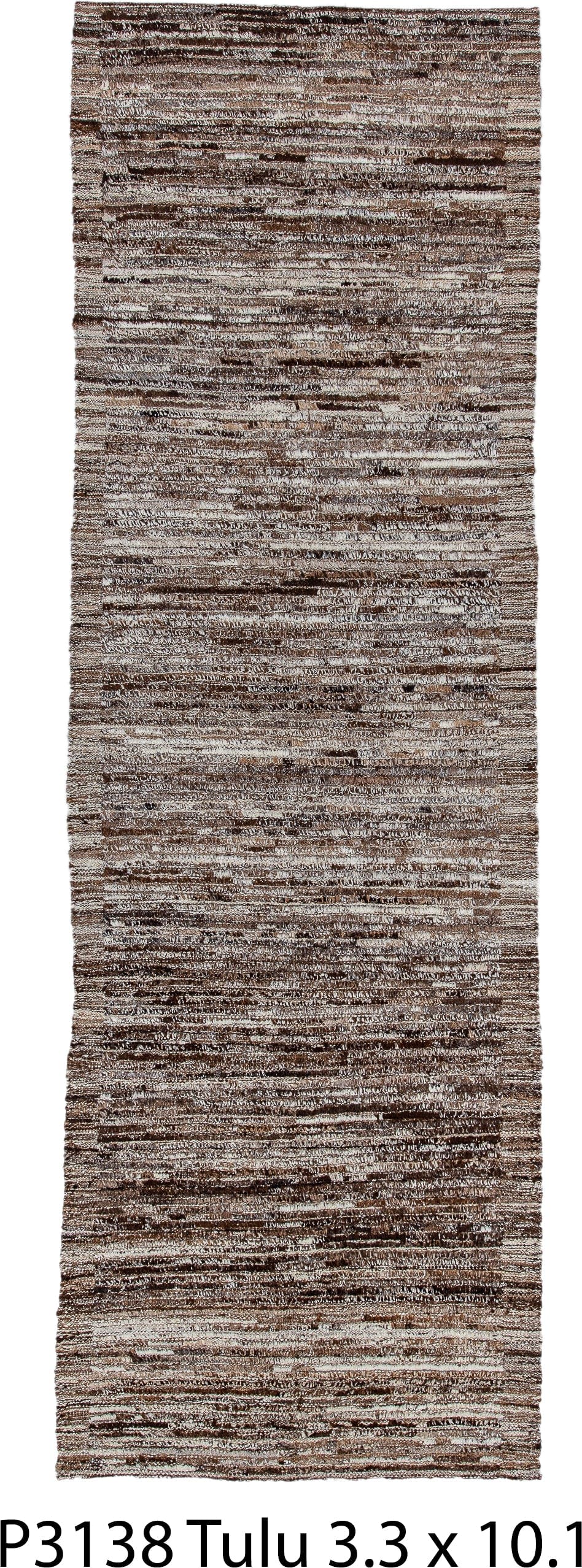 3' x 10' one-of-a-kind handmade vintage Tulu runner rug. Color palette: brown, ivory, taupe, charcoal, camel, beige, gray