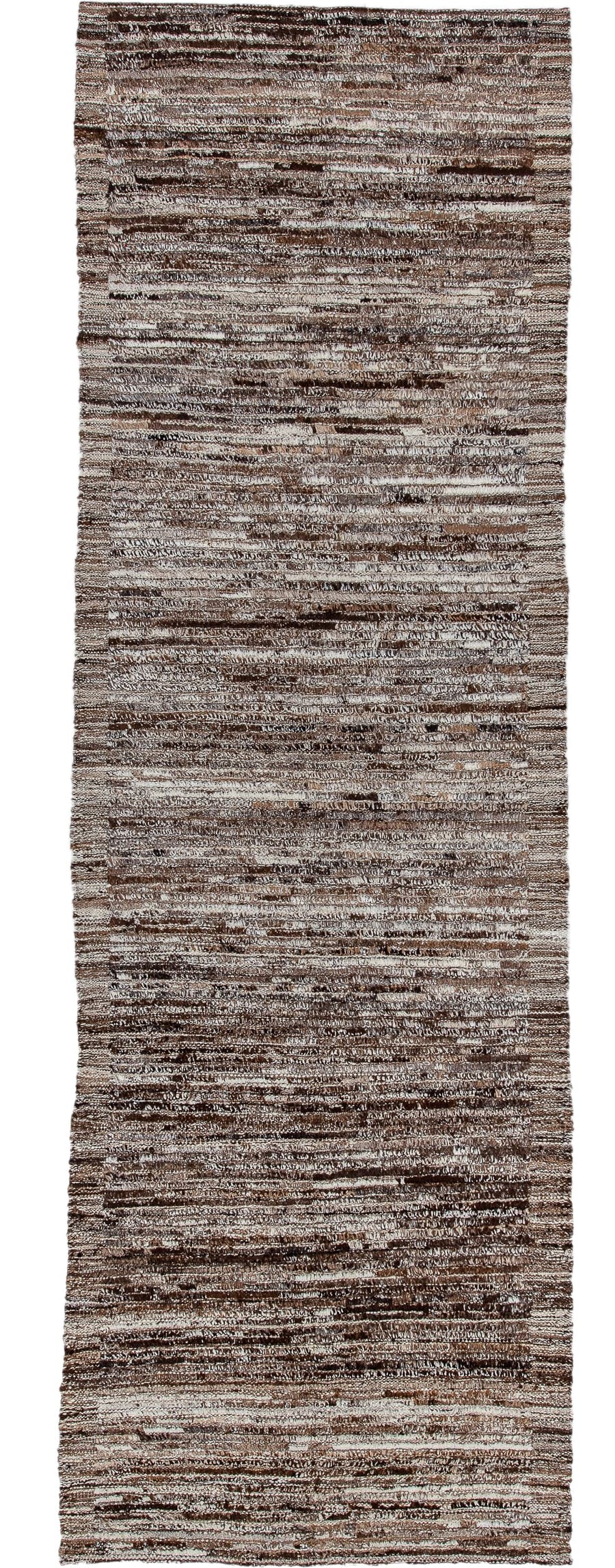 3' x 10' one-of-a-kind handmade vintage Tulu runner rug. Color palette: brown, ivory, taupe, charcoal, camel, beige, gray