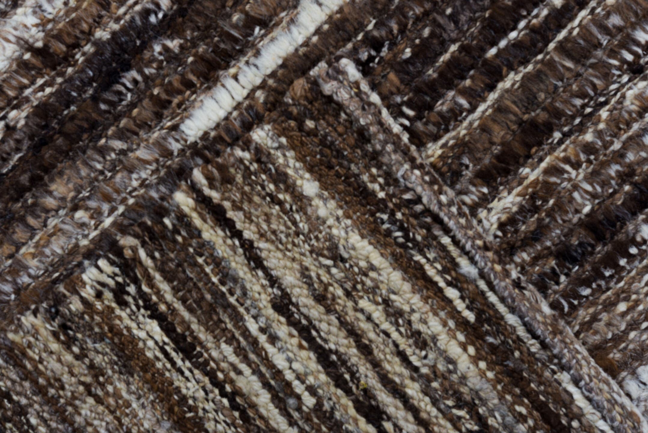 3' x 10' one-of-a-kind handmade vintage Tulu runner rug. Color palette: brown, ivory, taupe, charcoal, camel, beige, gray