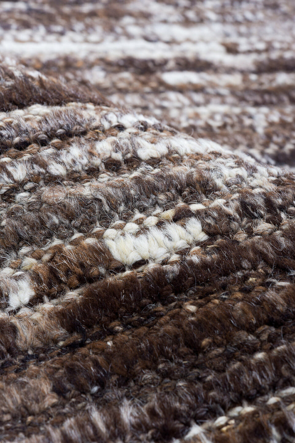 3' x 10' one-of-a-kind handmade vintage Tulu runner rug. Color palette: brown, ivory, taupe, charcoal, camel, beige, gray