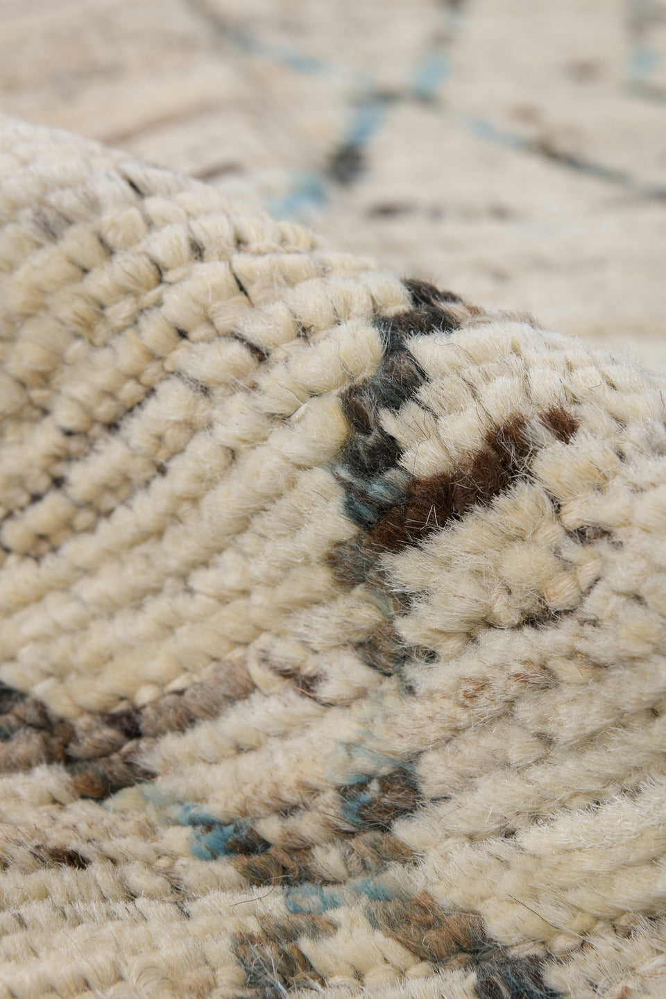 2' x 9' one-of-a-kind handmade vintage Tulu runner rug. Color palette: ivory, charcoal, sky_blue, taupe, gray, black