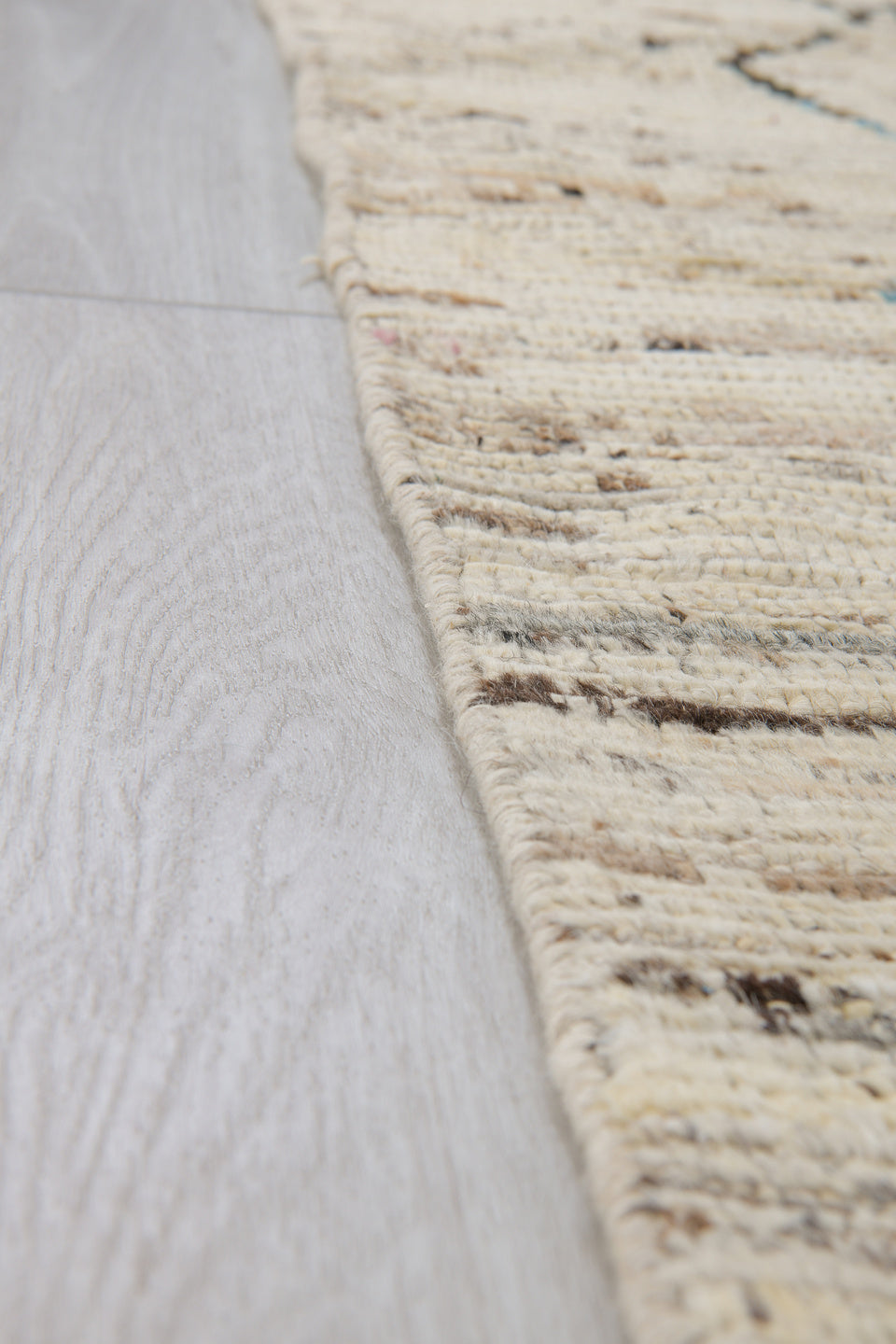 2' x 9' one-of-a-kind handmade vintage Tulu runner rug. Color palette: ivory, charcoal, sky_blue, taupe, gray, black